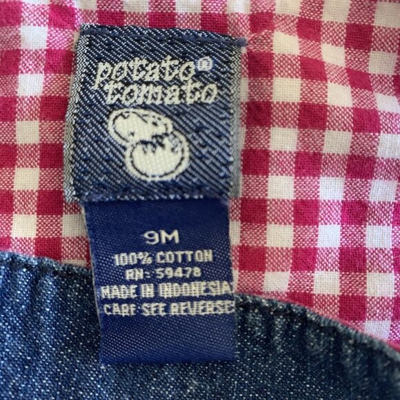 Potato Tomato Girls Size 9M Dress Denim Plaid Tiered Ruffle Dress and Hat Set - Picture 6 of 9